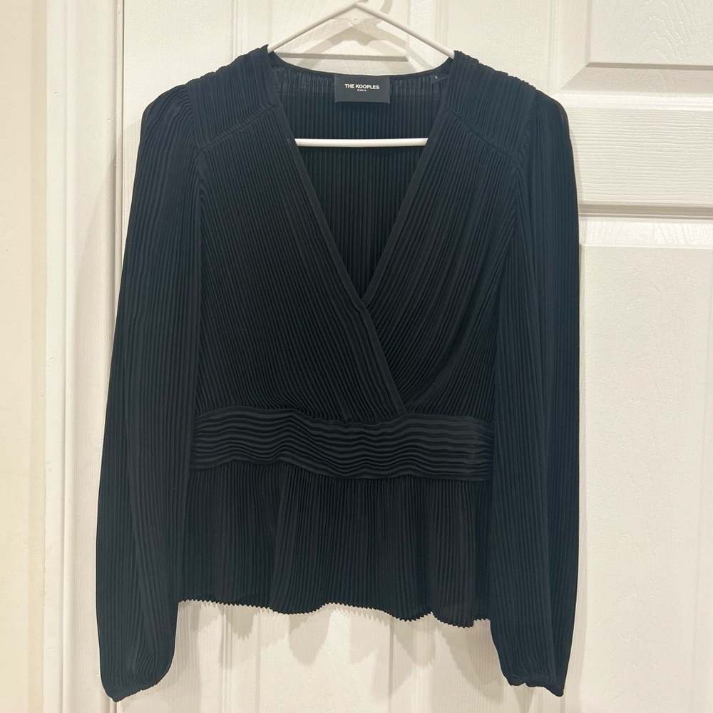 The Kooples Paris Black Pleated Peplum Top